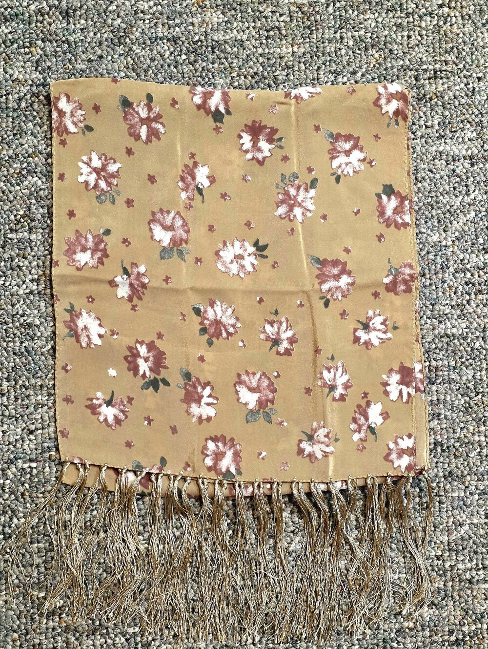 Anthropologie "Rosemance" Silk Oblong Fringed Scarf